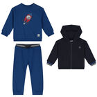 Younger Boys Navy Blue & Blue 3 Piece Tracksuit , 2, hi-res